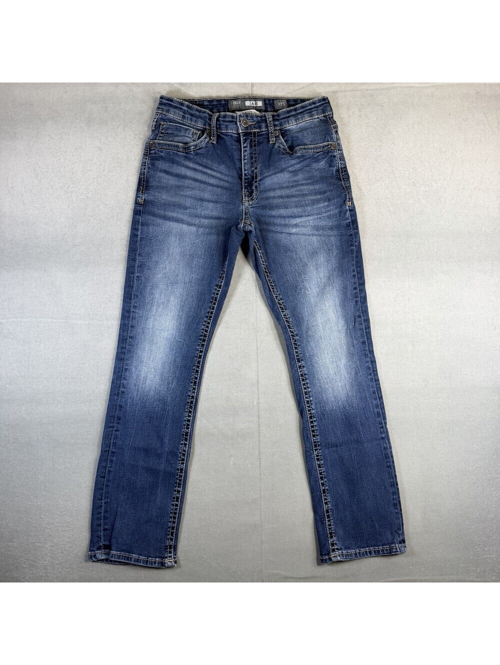 BKE Jake Straight Jeans Mens 30S* Blue Dark Wash Whiskered Stretch Denim